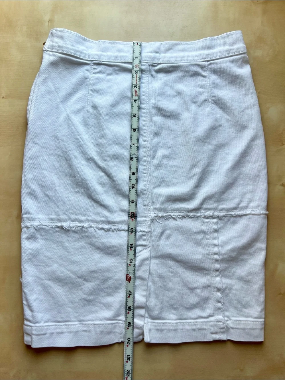 Frame Denim White Patchwork Stretch Pencil Skirt with Deconstructed Details